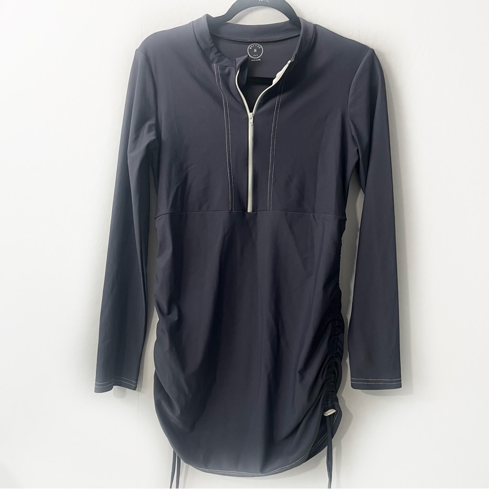 Long Sleeve Black Women's Swim Tunic with Zip
